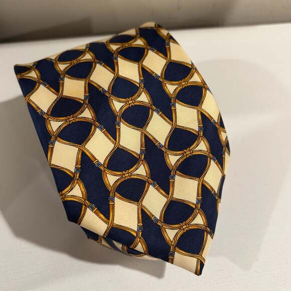 Vintage Burberrys Silk Tie Navy Blue and Gold